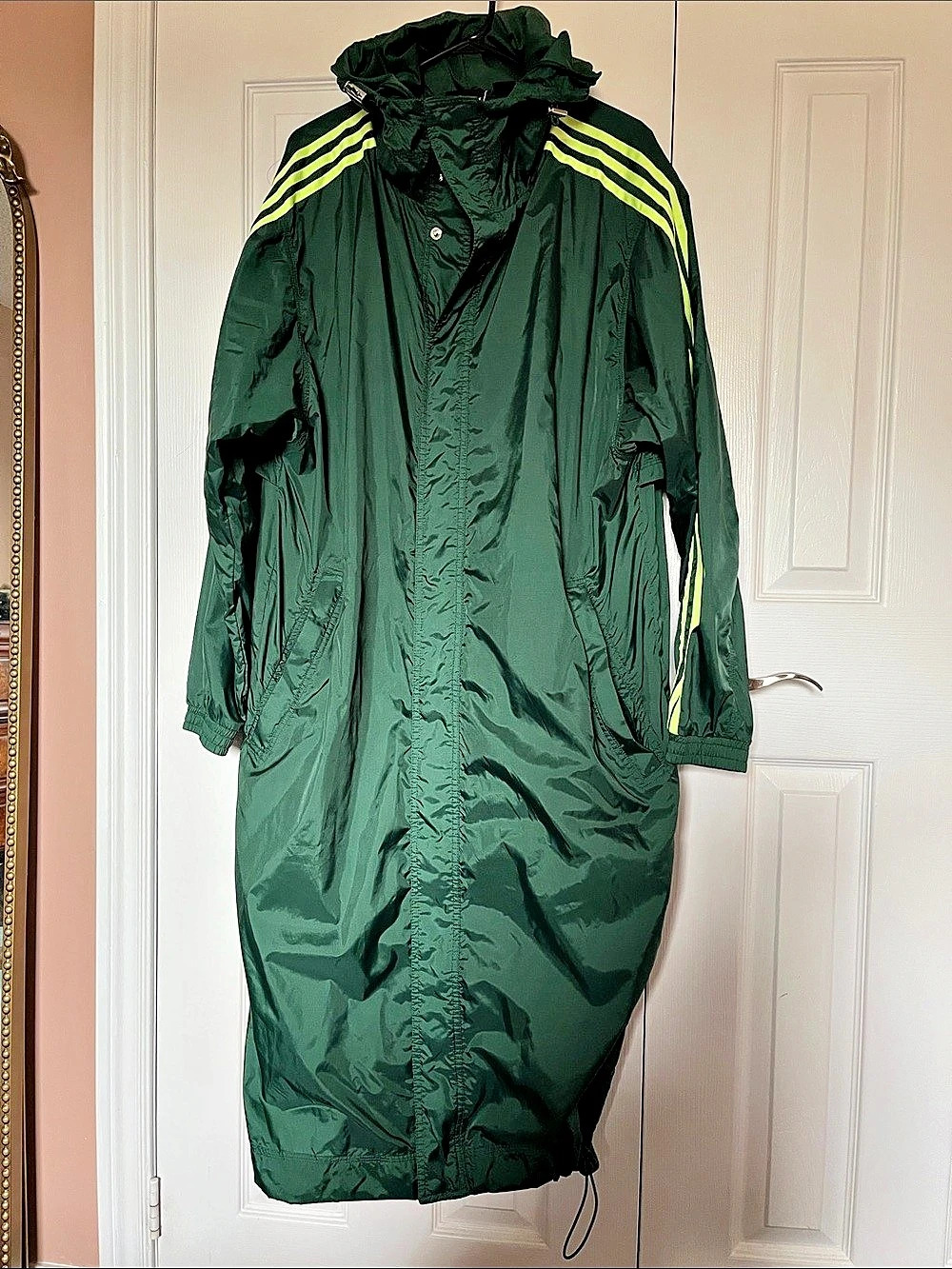 adidas Ivy Park Green Striped Long Hooded Jacket Size Small Like New